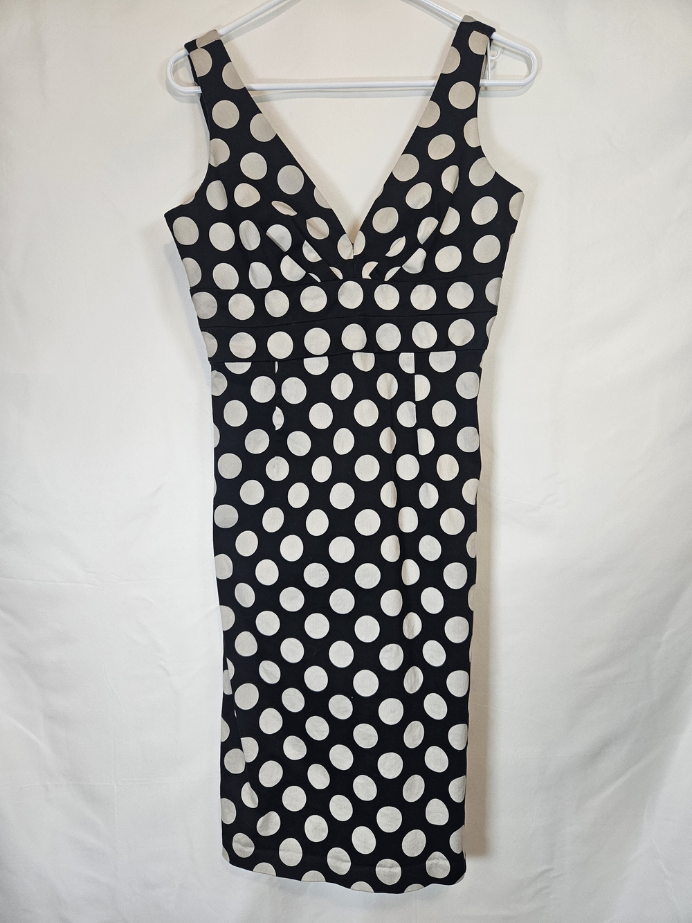 Donna Ricco Black and White Polka Dot V-Neck Midi Dress